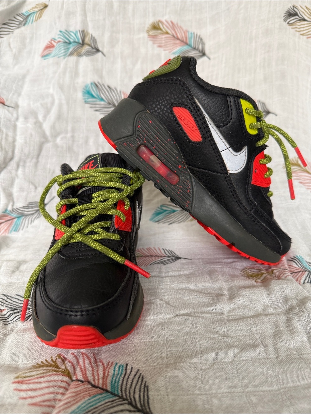 Nike Kids Black White Red Lime Green Sneakers